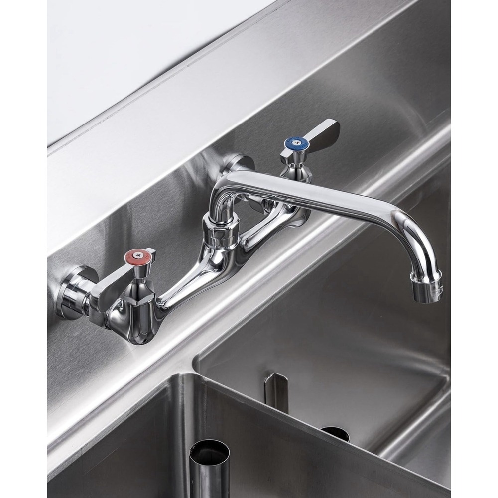 Kitchen Sink Faucet Wall Mount 8" Commercial Dual Handle Swivel Spout Chrome - Picture 3 of 12